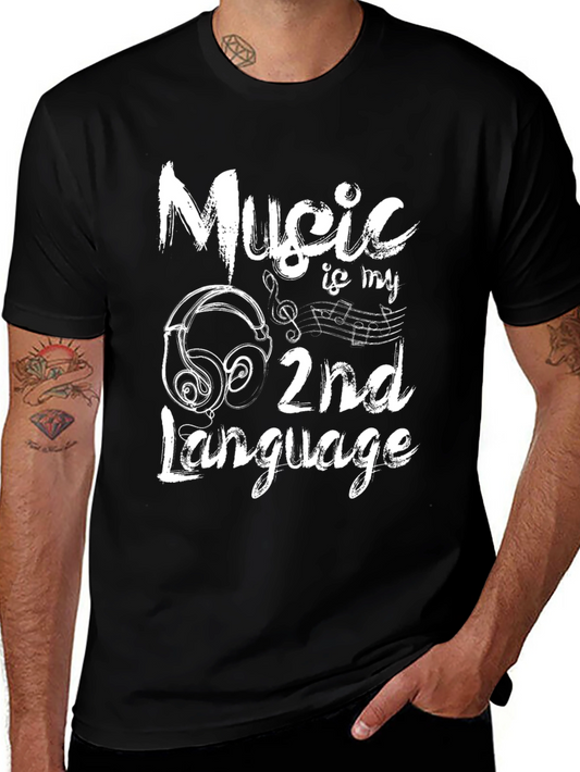 Music is My 2nd Language Black Graphic Tee