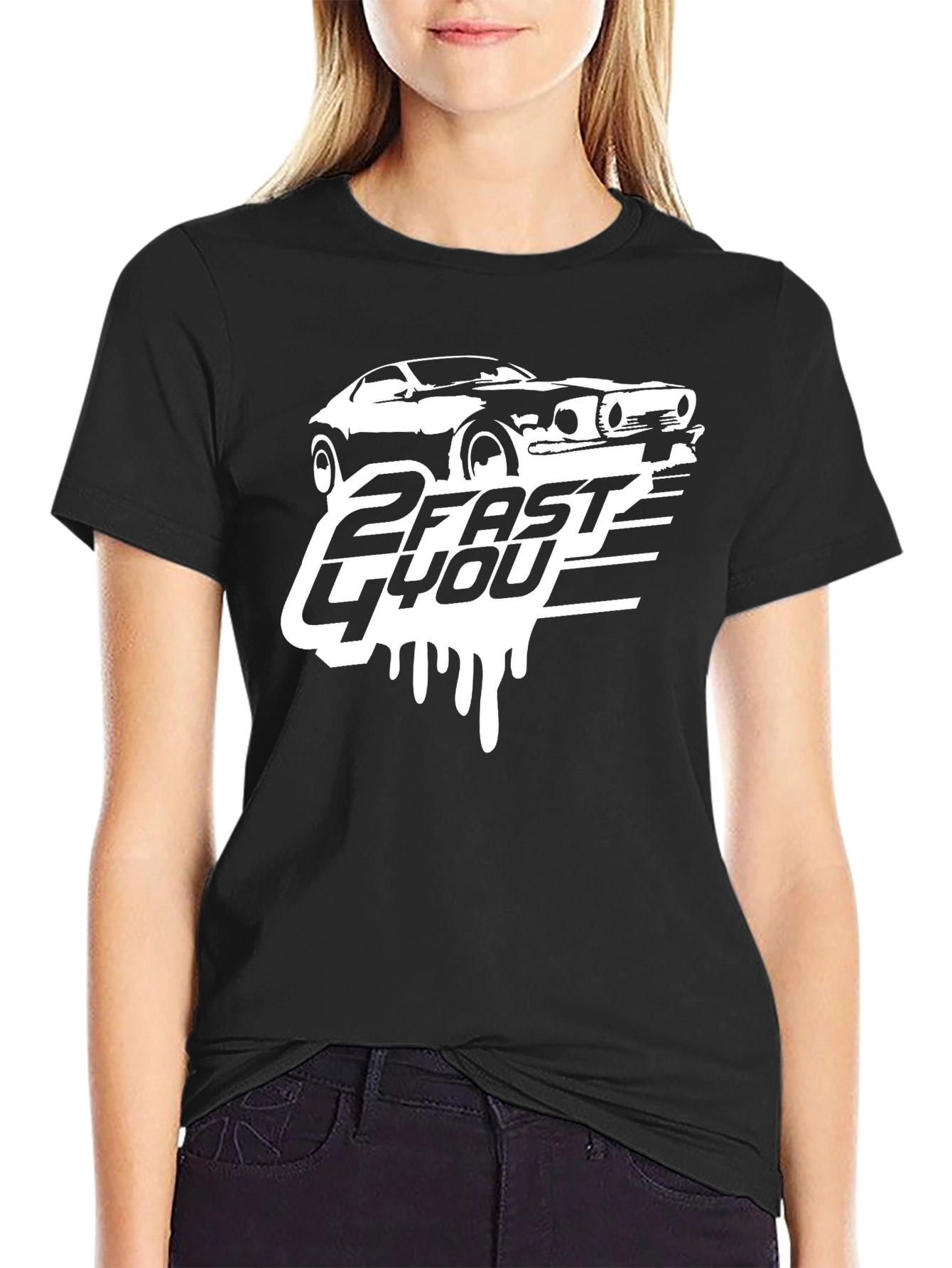 2 Fast 4 You Car Graphic T-Shirt - Black