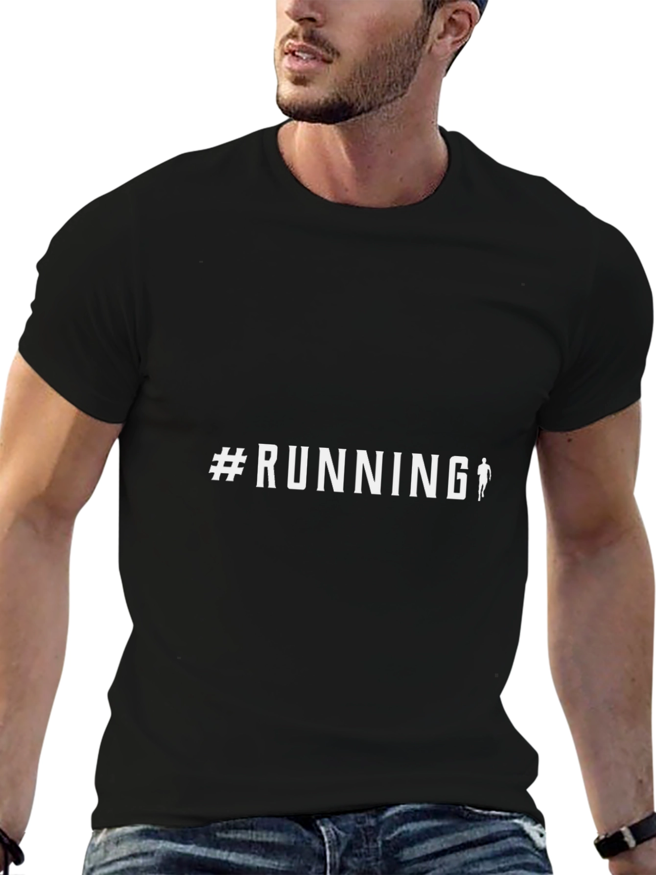 #Running Graphic Tee - Black Cotton Casual Top