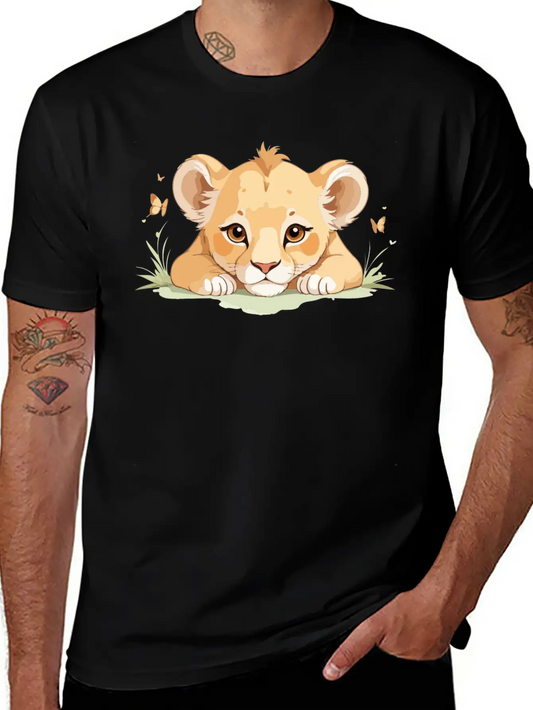 Lion Cub With Butterflies Essential Cotton Tee For Daily Outfits – Unisex Style