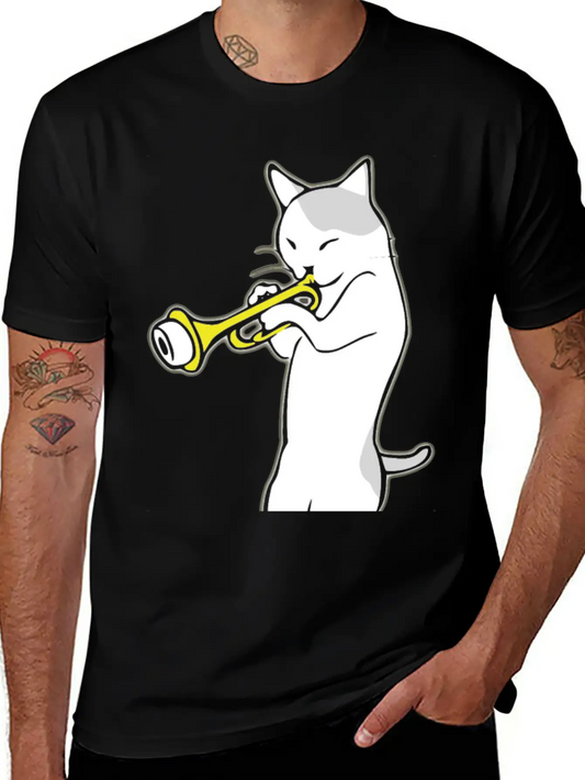 Music - Jazz | Trumpet | Cat Playing Trumpet | Classic Crew Neck Graphic Tee – Everyday Minimal Look