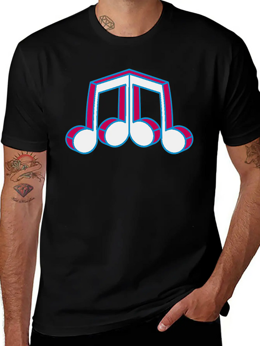 Music Note Silhouette Mirrored 3d Character Party Essential Cotton Tee For Daily Outfits – Unisex Style