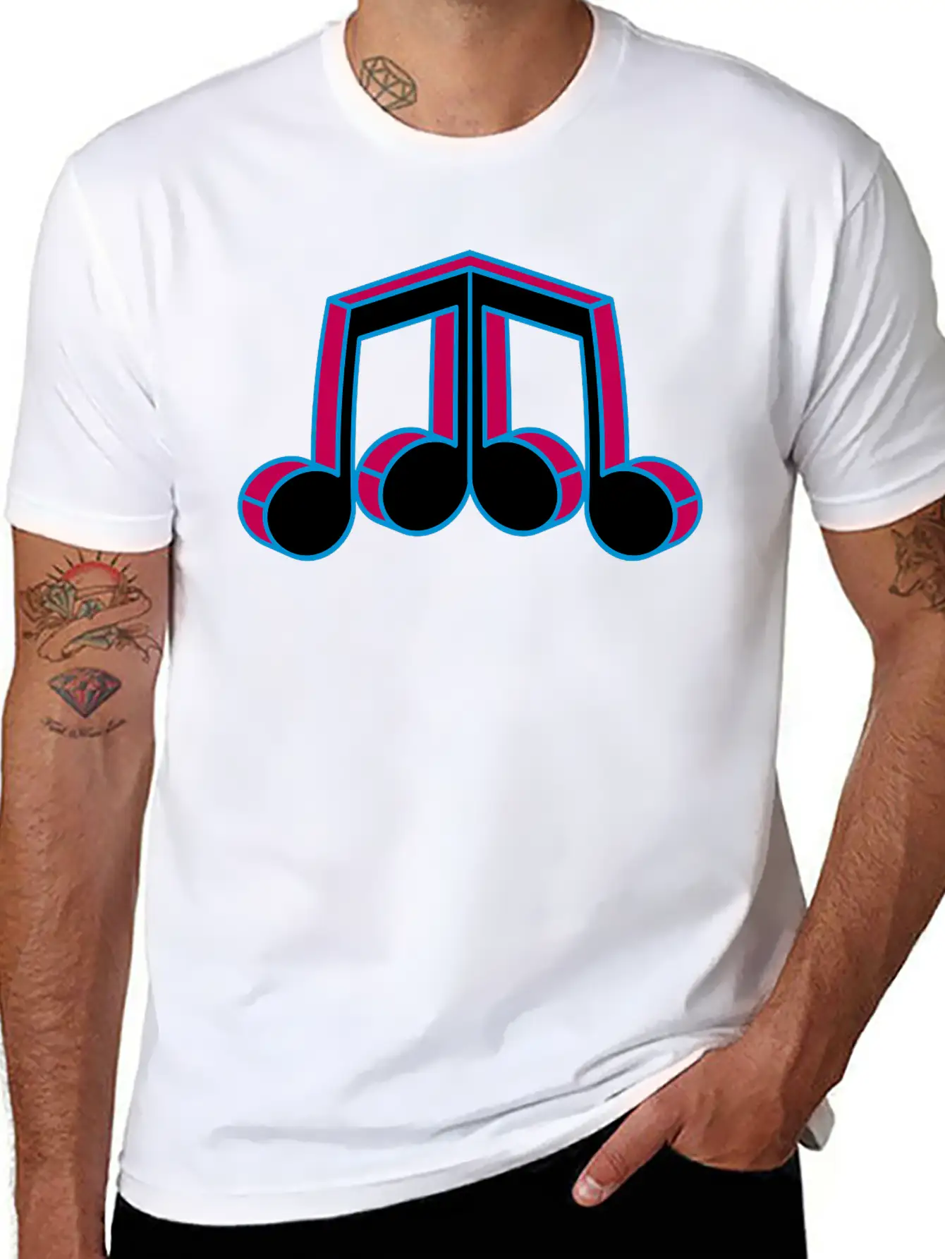 Music Note Silhouette Mirrored 3d Character Party Essential Cotton Tee For Daily Outfits – Unisex Style