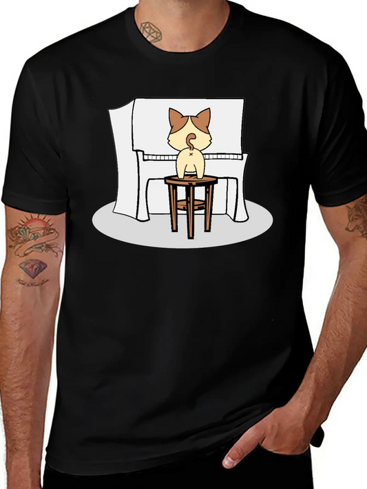 Music Piano House Cat T-Shirt I Feline Gift Idea Essential Cotton Tee For Daily Outfits – Unisex Style