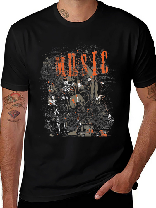 Music Graphic Print Black Tee